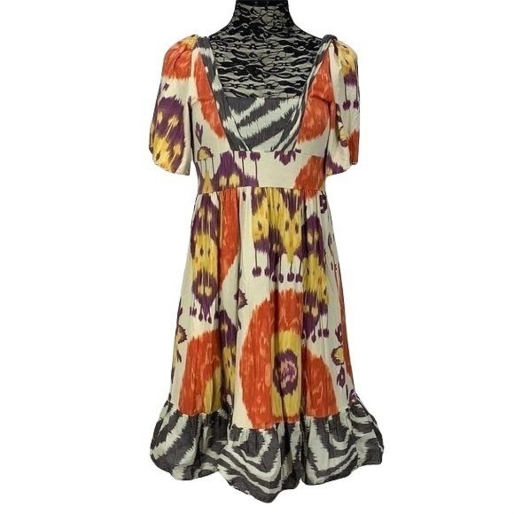 Anthropologie Cloth & Stone Ikat‎ Print Empire Waist Ruffle Hem Dress Small